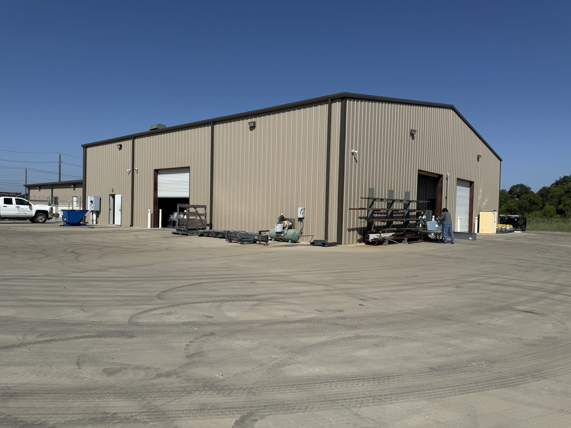 Exterior of Seneca Mechanical's fabrication shop in Nolanville, Texas