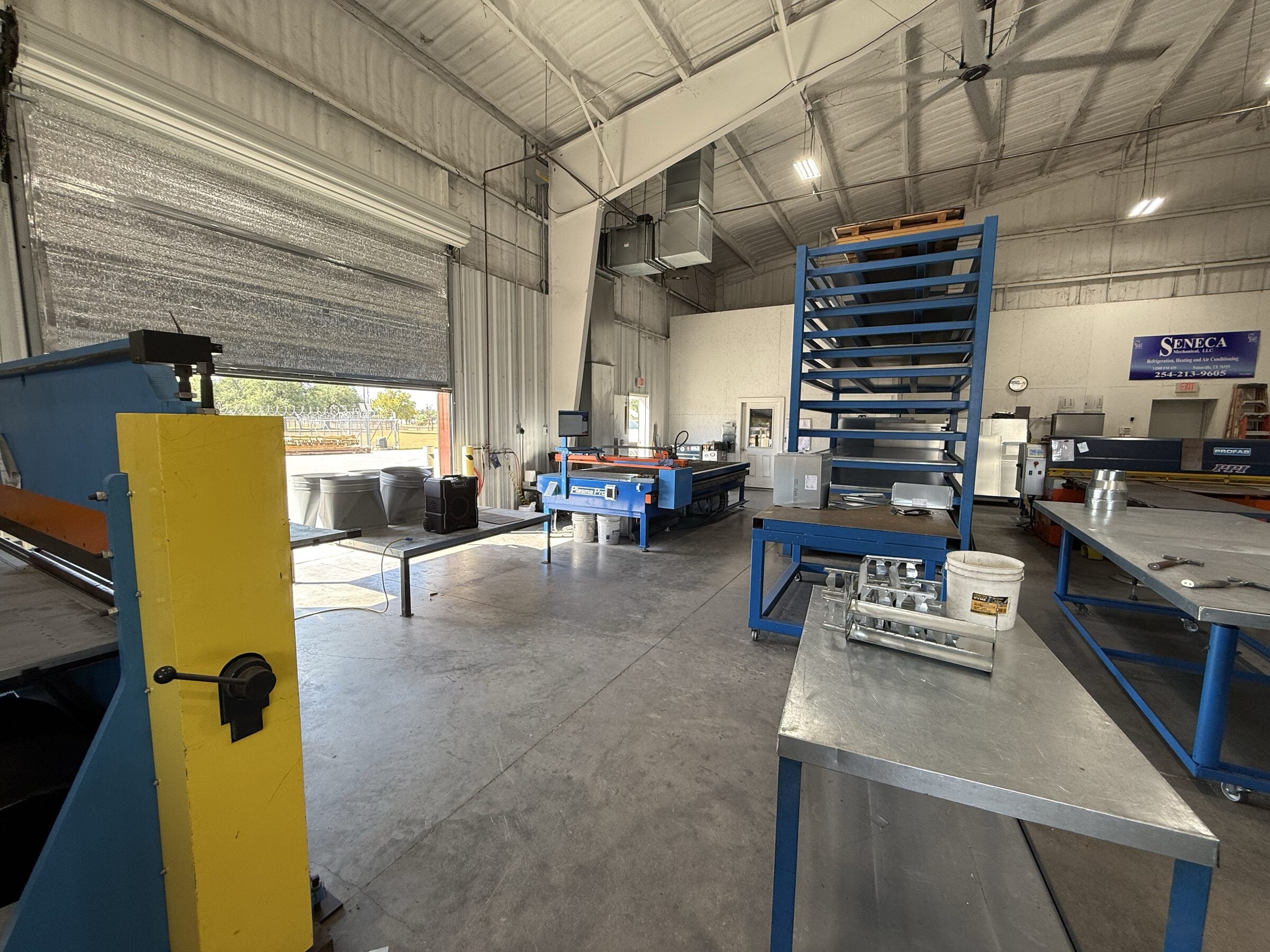 Interior of Seneca Mechanical's sheet metal fabrication shop in Nolanville