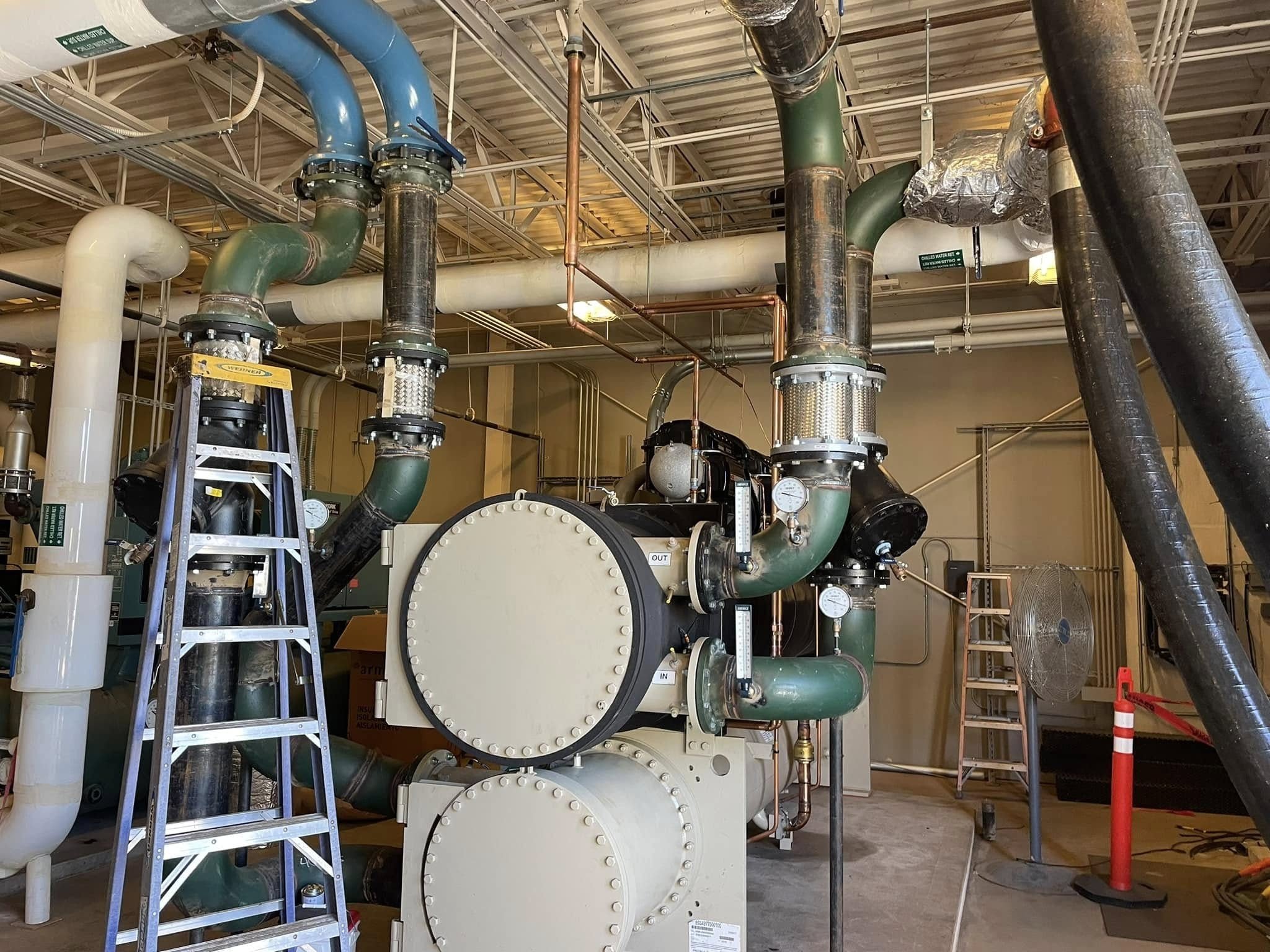 Commercial mechanical room piping and equipment